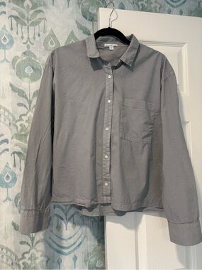 James Perse cropped and boxy cotton Gray Button-Up Shirt